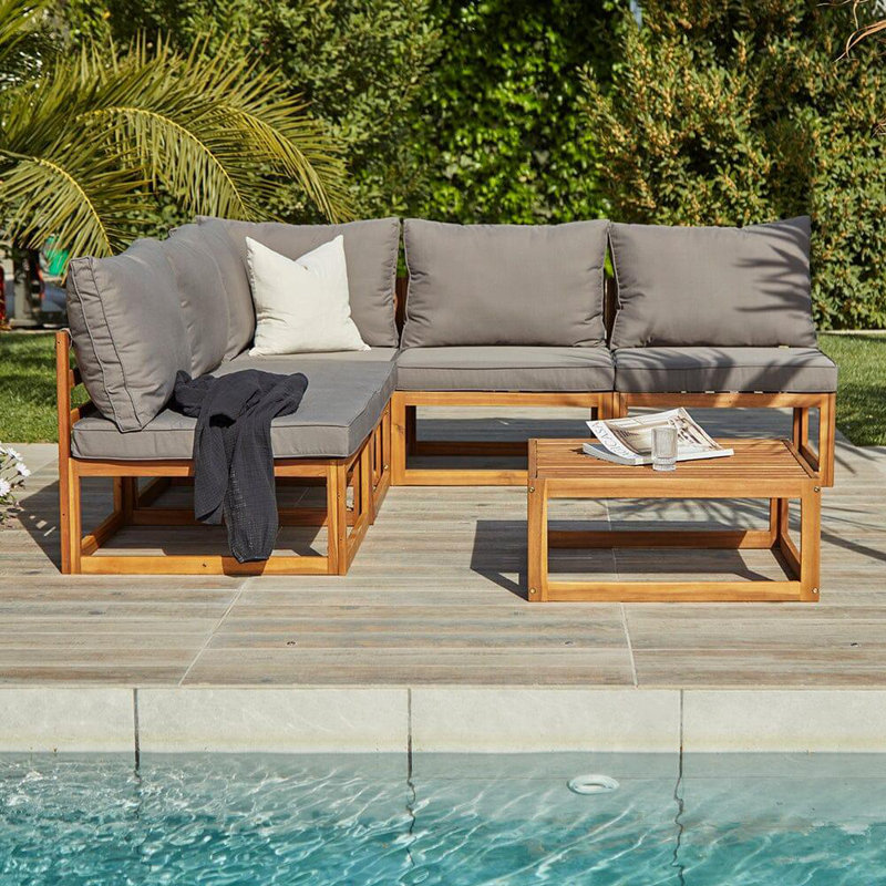 Rimasha Rowan Garden Lounge Set with Cushions, With Arms, Grey