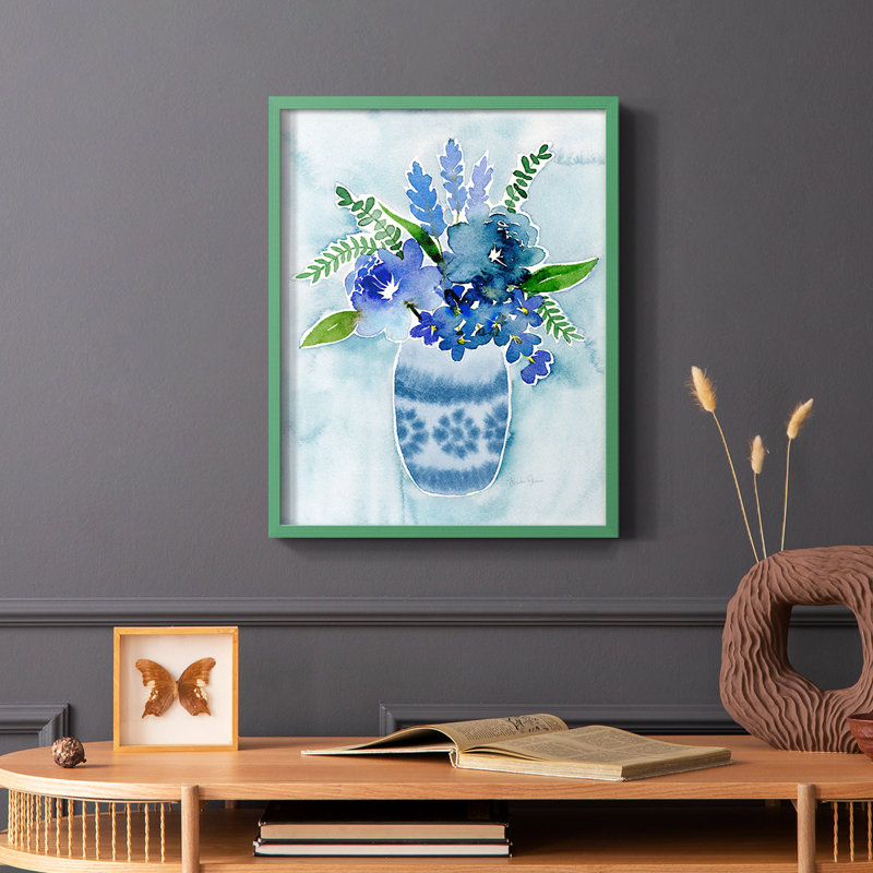 «Blue Bouquet II», reproduction encadrée - bois massif, Vert, H 10 po x l 8 po