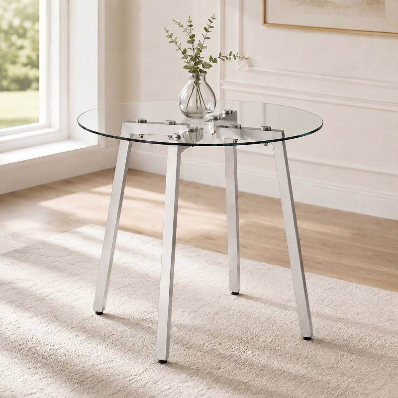 Table de salle à manger Modern, Argent argent, H 29,5 po x l 36 po x P 36 po