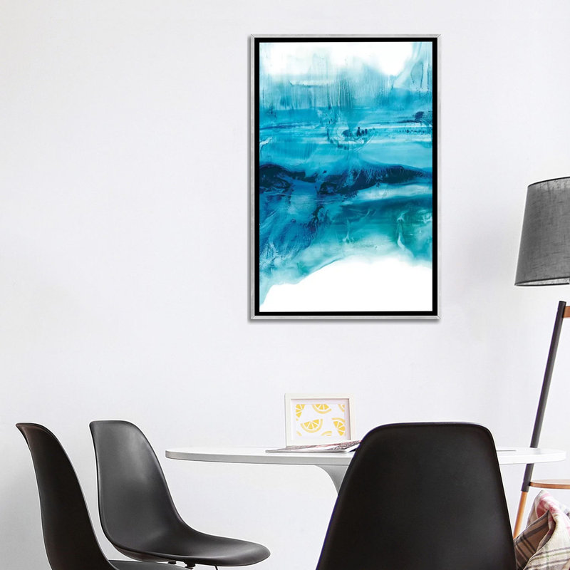 "Aqua Mist I" par Ethan Harper, reproduction d’art, H 40 po x l 26 po x P 1,5 po, Toile avec cadre argenté, Aucun mat