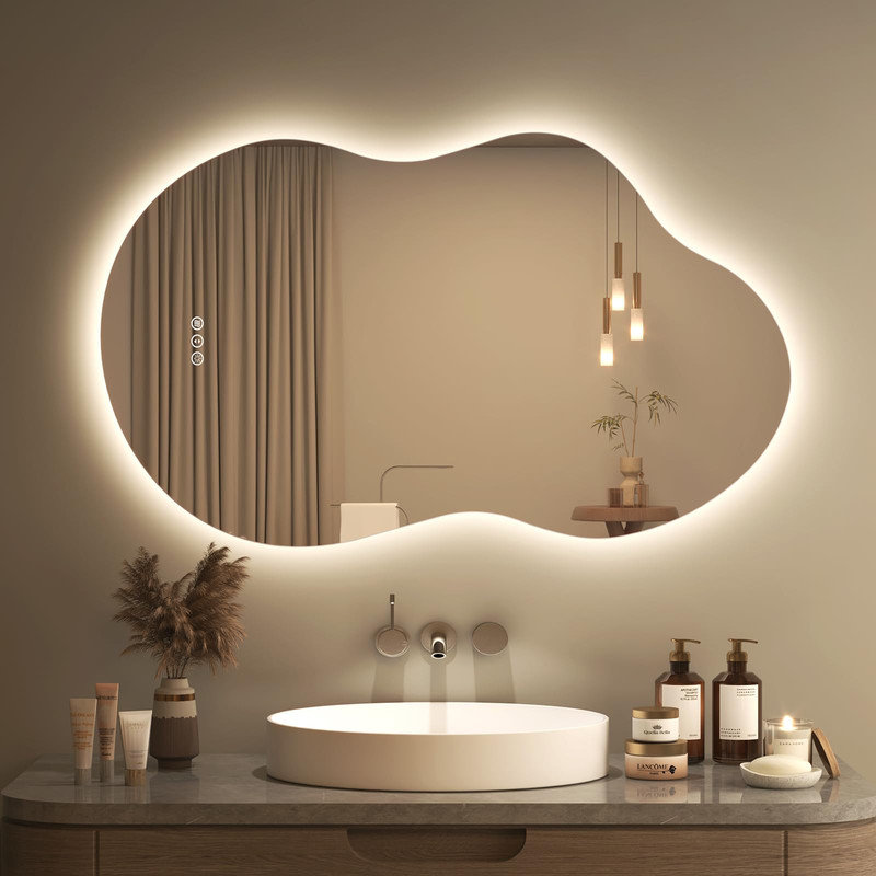 Cloud Shape LED Bathroom Mirror - Anti-Fog, Dimmable Light, Tempered Glass - ETL Listed for Safety, 45" x 25"