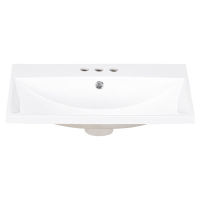 Plateau de meuble-lavabo 24 po seulement, lavabo blanc, 3 trous de robinet, robinet de 4 po disponible, céramique