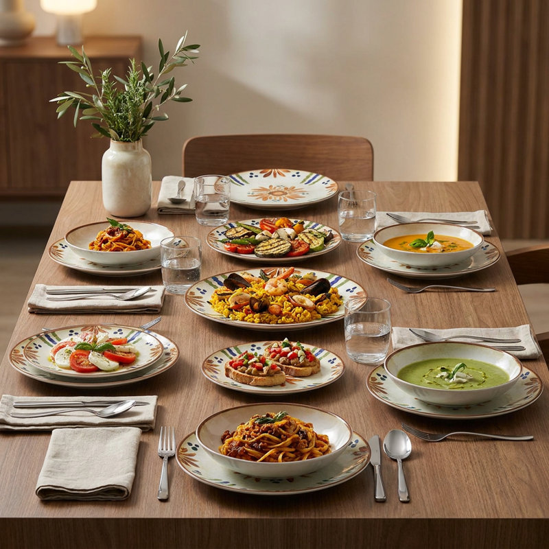 Service de vaisselle en porcelaine multicolore Artisan Floral (service de 24 pièces pour 6 personnes)