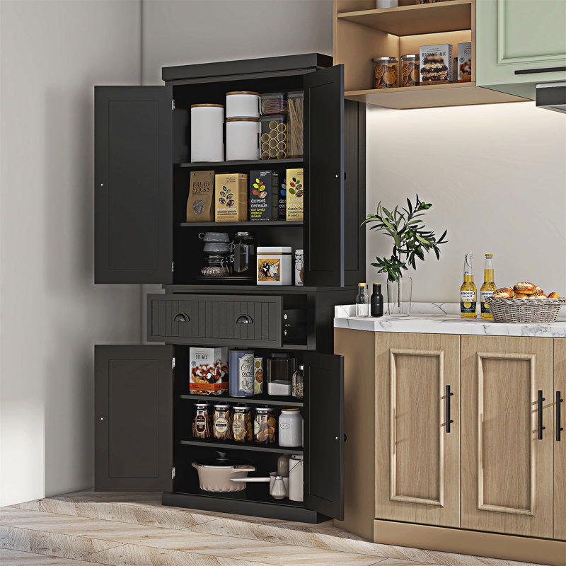 Grand garde-manger avec grand rangement et tablettes réglables, Noir