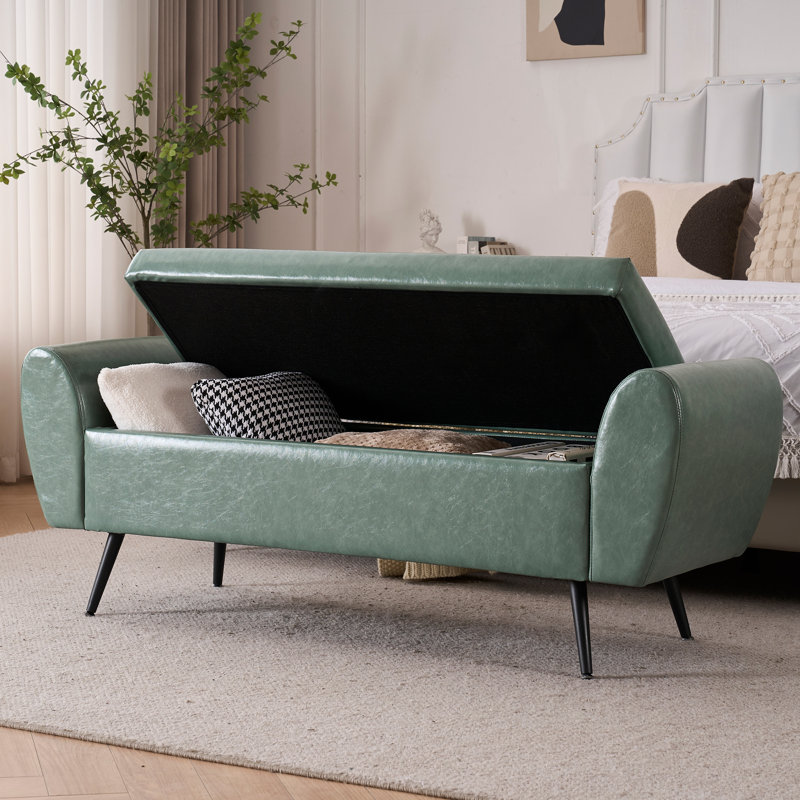 Shaneta 55"W Vegan Leather Storage Bench Storage Ottoman for King Size Bed, Sage