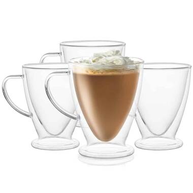 Crystalia Set of 2 Irish Coffee, Latte, Cappuccino and Hot Chocolate Glass  Mugs with Handle, 7 3/4 oz 
