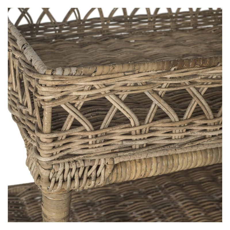 Mosser Grey Natural Rattan 3-Tier Storage Accent Table - 28'' H Ideal Wicker Nightstand for Any Room