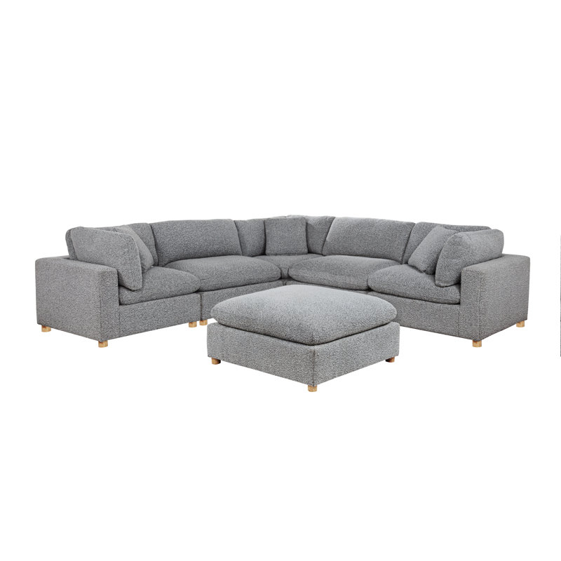 6-Piece Modular Sectional Set In Teddy Boucle Fabric, Rich Gray Teddy