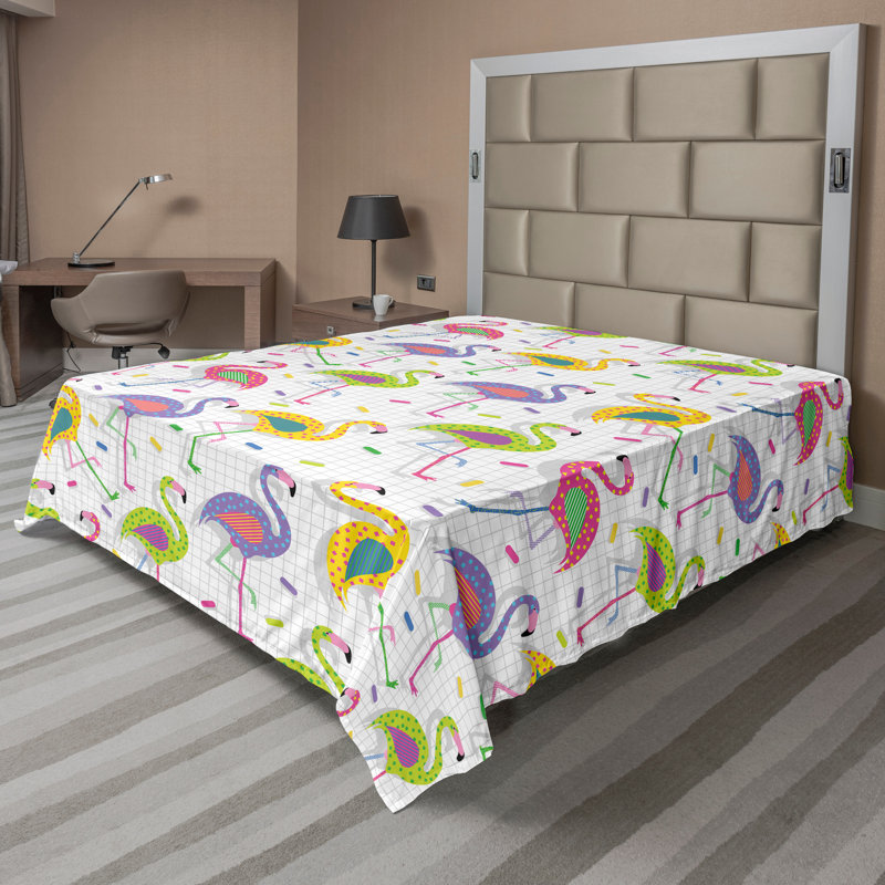 Multicolore drap plat Ambesonne Flamingo, Drap plat pour très grand lit californien