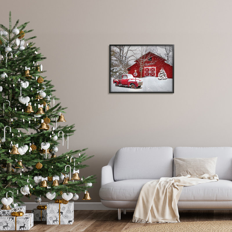 Red Barn & Truck, H 24 po x l 30 po x P 1,5 po, Giclée encadrée noir minuit