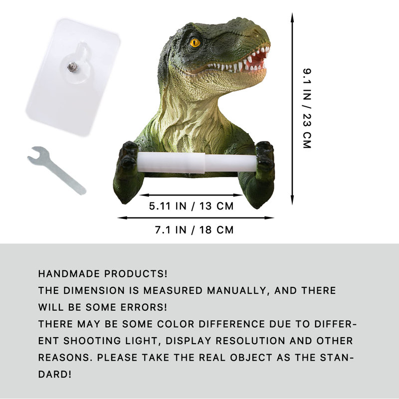 Porte-papier hygiénique mural dinosaure, porte-serviettes Dino pour décoration murale de salle de bain - Ressort en plastique de 6,5 pouces pour assez d'espace sans perçage