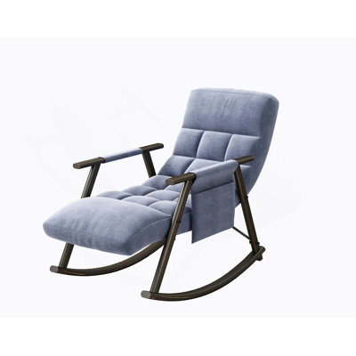 Casual folding rocking chair upholstered, lounge rocking chair adjustable high back and foot rest,side pockets placed in living room bedroom balcony