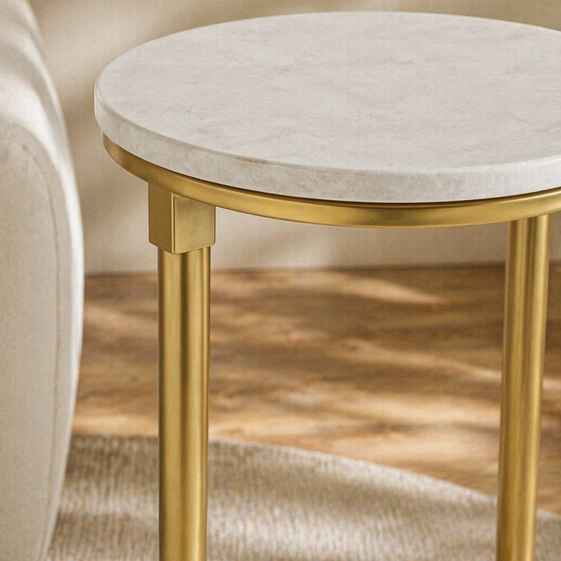 Table de bout, 24.63" H x 22.5" W x 14.5" D, Gold / White+Gold