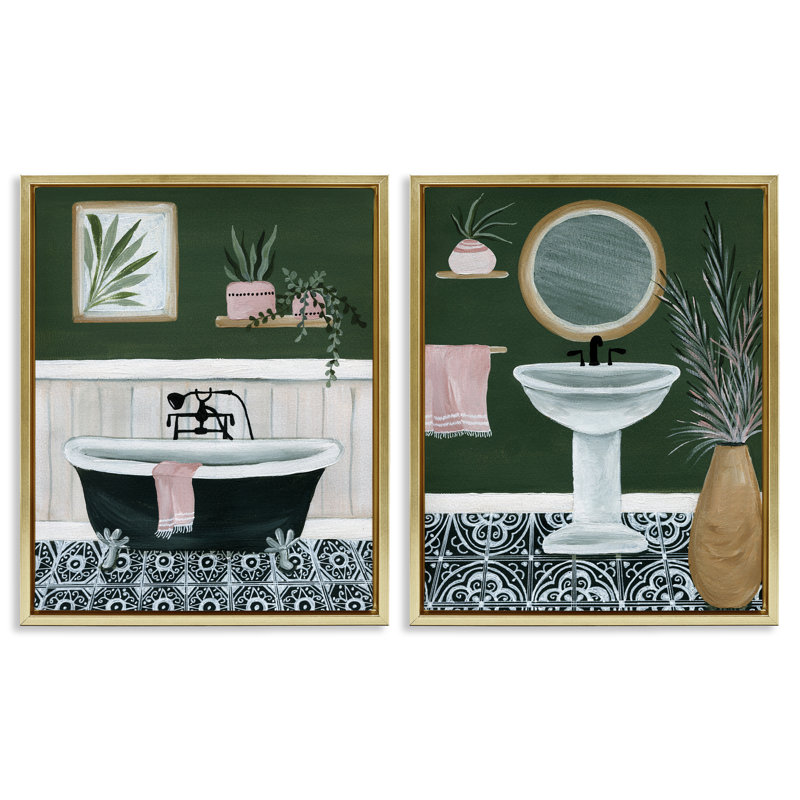 «Inviting Bold Green Bathroom», ensemble de 2 toiles flottantes encadrées par Yvette St. Amant, H 21 po x l 17 po