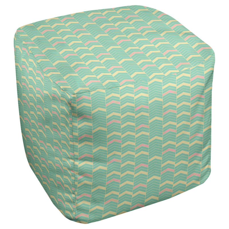 Repose-pieds cube à chevrons bicolores, Vert rose / jaune