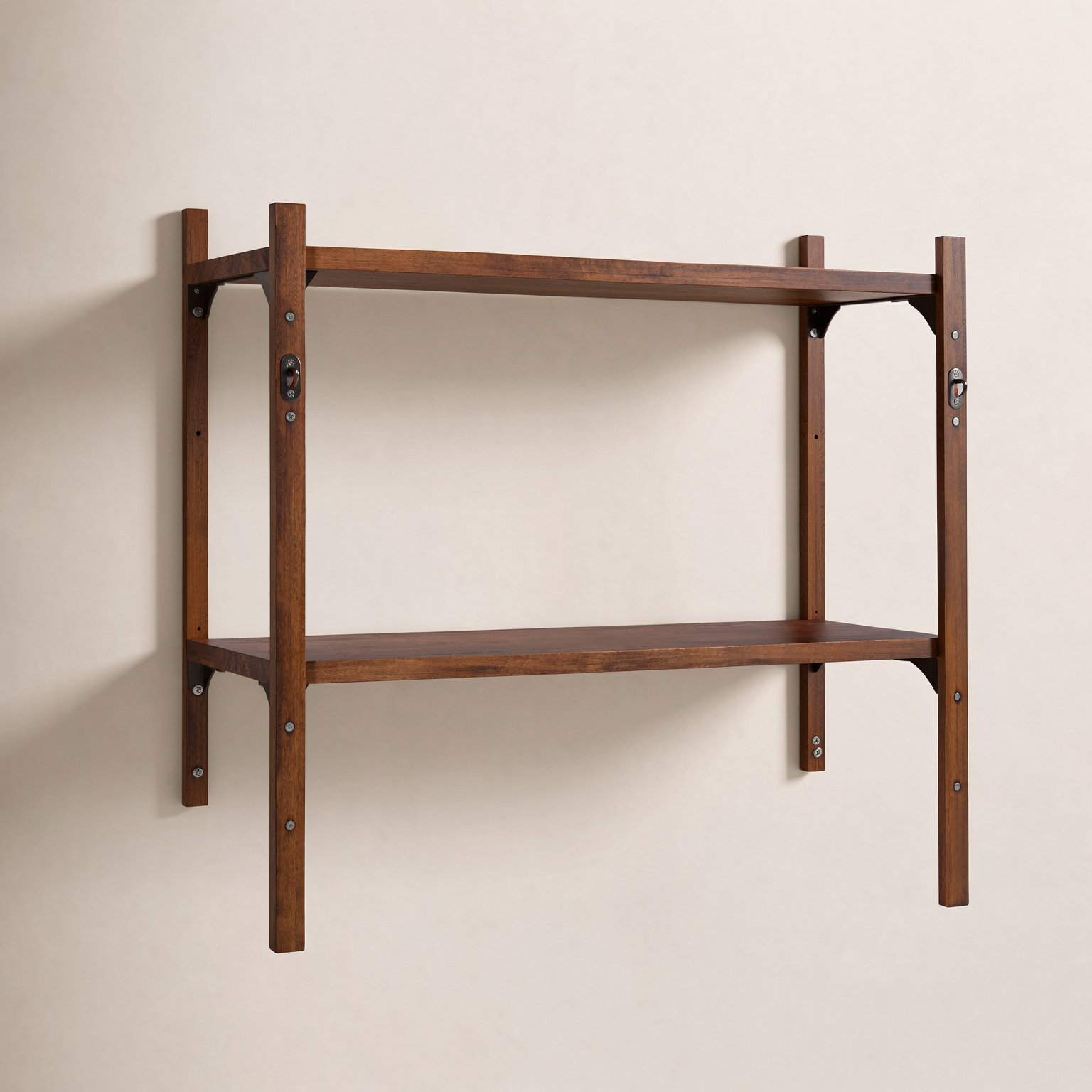 Baez Poplar Solid Wood Wall Shelf, Walnut Brown
