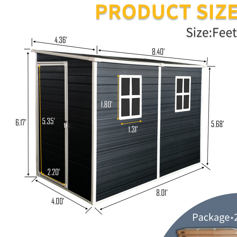 Remise 4 x 8 pi avec plancher. Verrouillable, imperméable. -. Ventilation pour porte de patio, de jardin, de pelouse - noire verrouillable 8 x 4 pi. Imperméable, et pour pelouse, patio