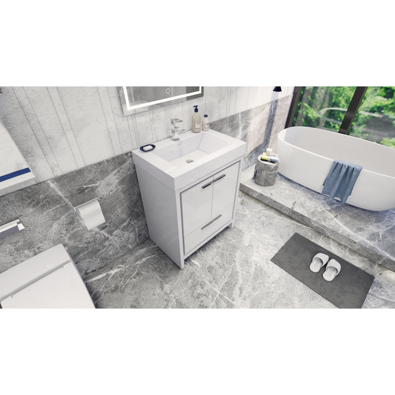 Meuble-lavabo simple 30 po McGavock, Blanc lustré, Chrome
