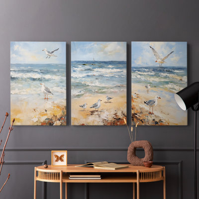 Série Sea and Shore CXIV - Ensemble de 3 toiles tendues avec châssis - Prêt à être accroché