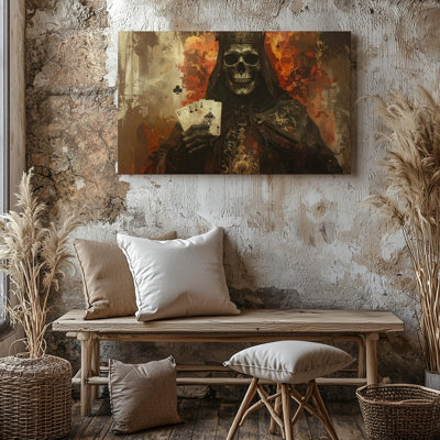 Wall Art Canvas Skeletal King Of Fate Macabre Fantasy Art With Playing Cards Ready To Hang Gallery Wrapped Home Decor Modern Design