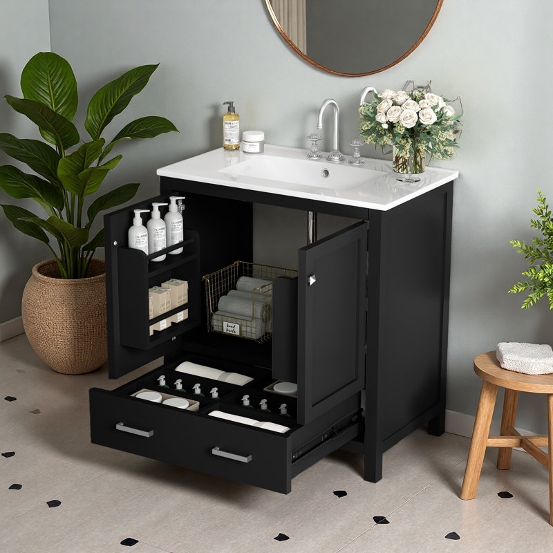 Meuble-lavabo 30 po avec lavabo simple, Noir