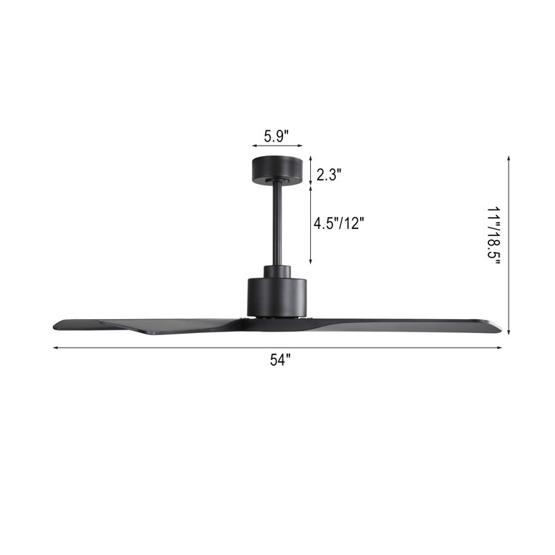 Ventilateur de plafond à 5 pales ABS sans lumière, Noir mat, Noir mat, 54"