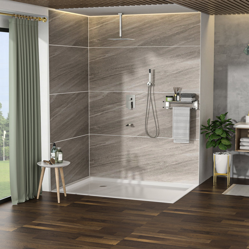 16" Ceiling Mount Shower: Brushed Nickel, Waterfall Tub Spout, Handheld Shower With Abs Plastic Nickel Spout: Square Rainfall Head, & Required Valve Type Balanced