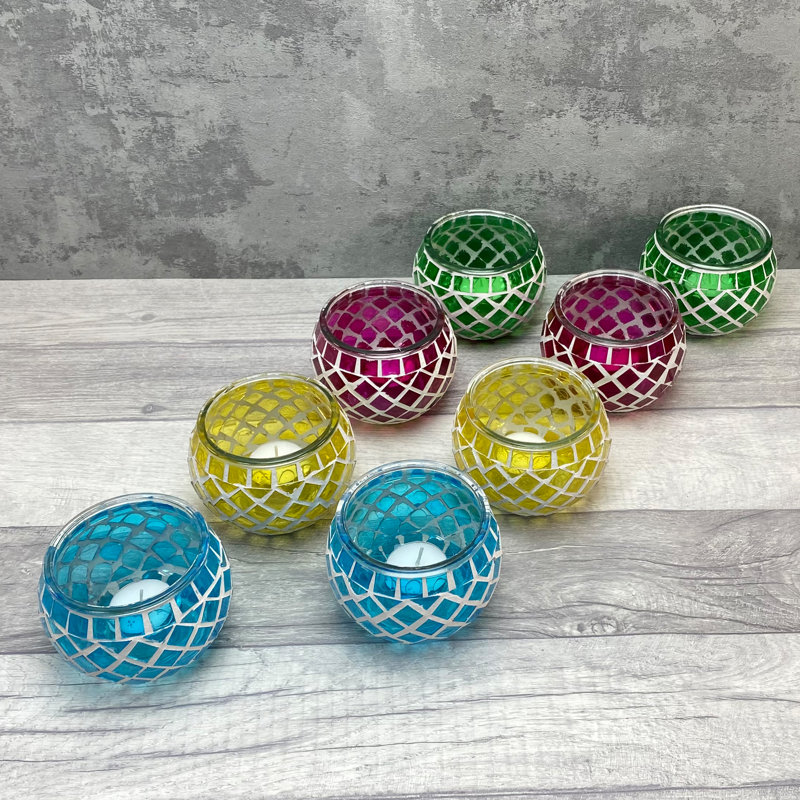 Glass Tabletop Tealight Holder with Candle Included, Blue