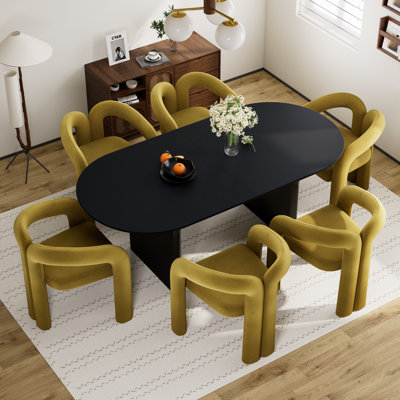 70” Modern Oval Dining Table Set With Velevt Chairs