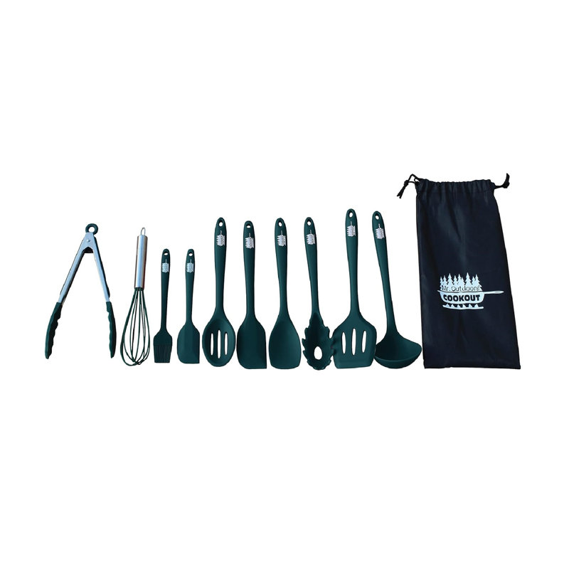 King Kooker 10 pc. Green Silicone Coated Utensil Set with Carry Bag