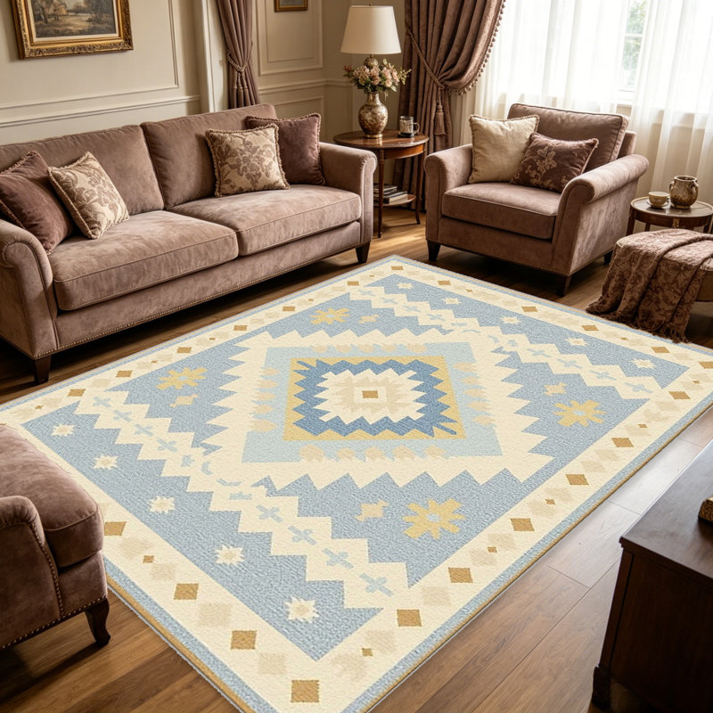 Light Blue Tribal area rugs for Living Room, Soft and Comfortable, Suitable for all seasons, easy to maintain, machine washable Indoor floor mat, Under Table Farmhouse suitable for Bedroom, Dining Room, Study,  Balcony, Home Decor Patio