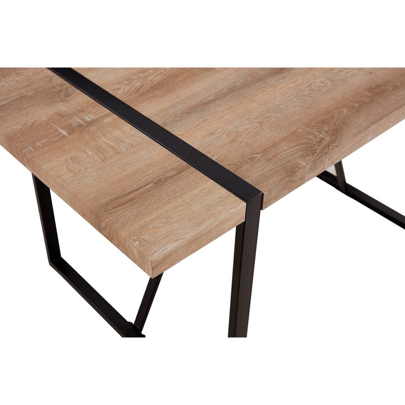 Table de salle à manger moderne avec plateau en bois d'ingénierie de 3,8 cm d'épaisseur et supports métalliques pour salon, bureau de 140 cm.