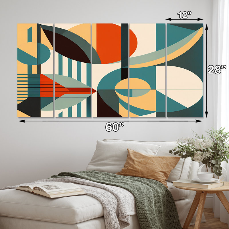 Composition graphique Mid-Century en couleurs rétro - Christianisme, art mural, salon - 5 panneaux égaux