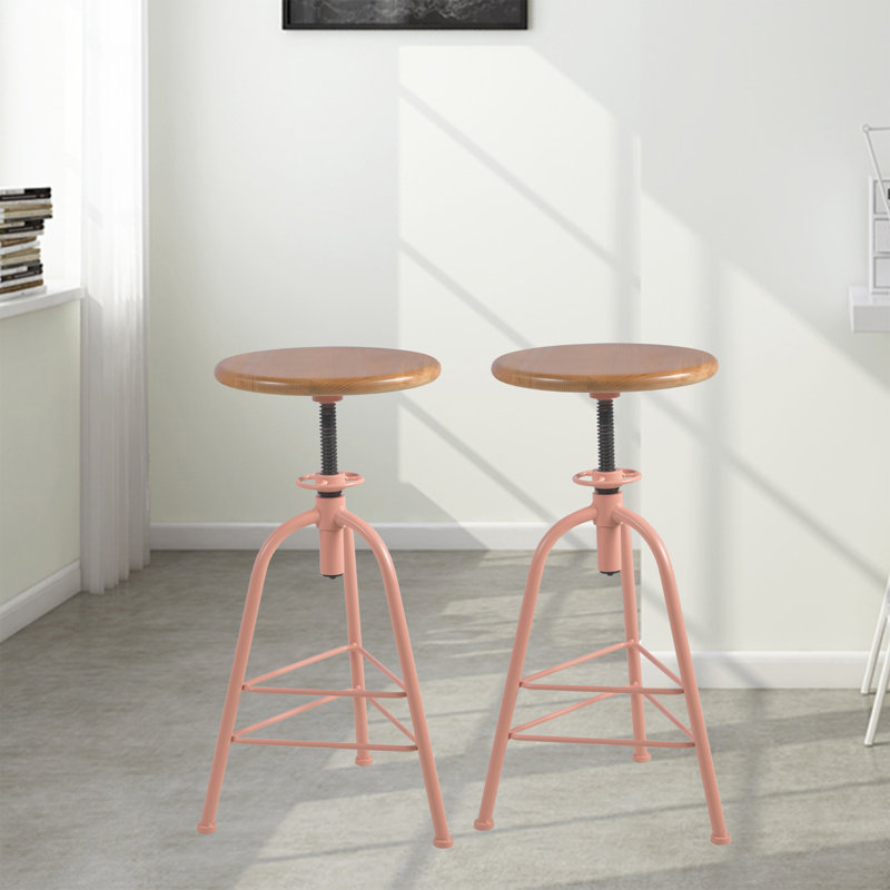 Tabouret pivotant en bois massif Jomarion, Pink