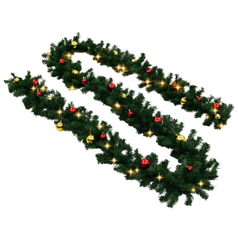 Guirlande de Noël artificielle avec boules et lumières DEL vertes, 32 pi 8 po L
