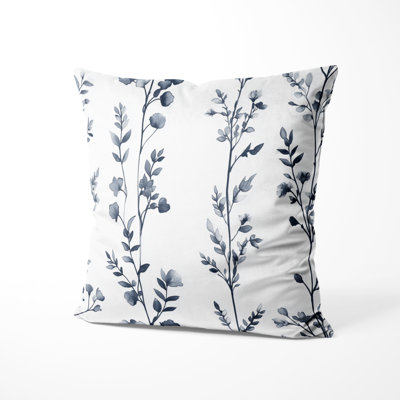 Country Farmhouse Throw Pillow - Blue Botanical Toile Printed Cushion
