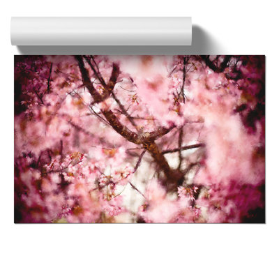 Pink Cherry Blossom Flowers Painting - Frameless Print