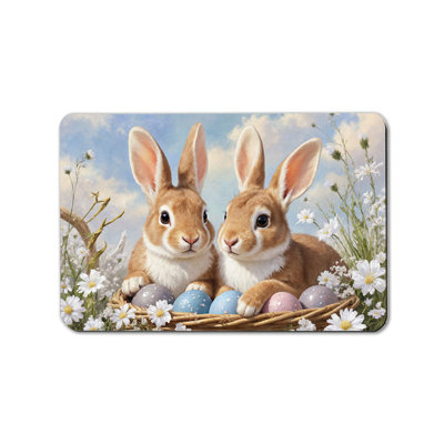24x36 INCH Non Slip Bath Mat, Bunny Pair with Easter Eggs, Kids Room & Bathroom