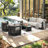 Modern Rope Woven Patio Sofa Set of 4 with Aluminum Frame and Wood Grain; Weather-Resistant Outdoor Conversation Set for Pool and Garden