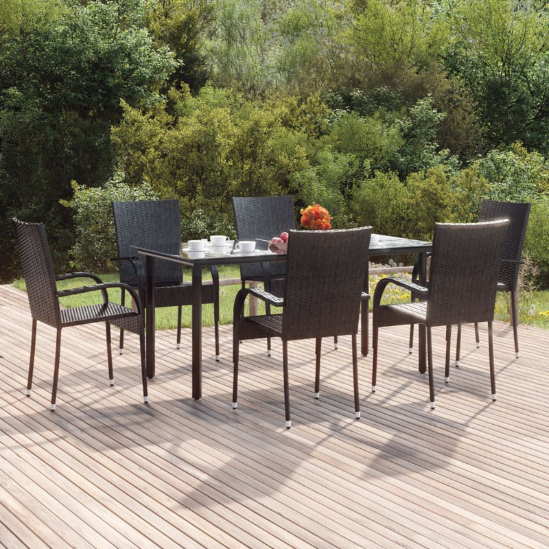 Centeio 7 Piece Garden Dining Set Poly Rattan, Black