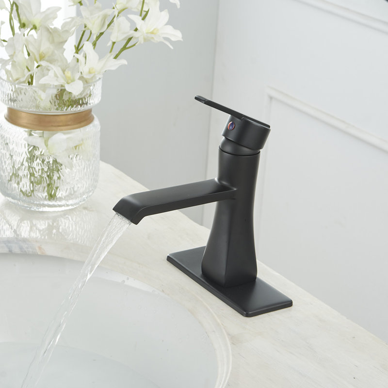 Robinet de salle de bain à un trou avec drain, Noir mat