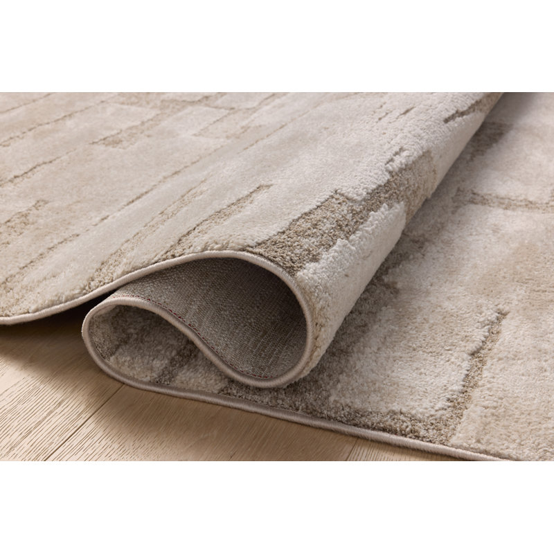 Taupe and Beige Abstract Polyester Area Rug, 5'3" x 7'6"