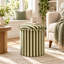 Pouf de rangement rond à rayures vertes avec coussin en chenille et design pliable