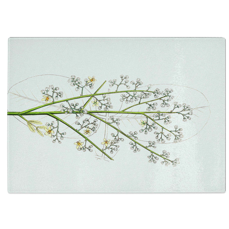 Glass Mahogany Tree Flowers Illustration Chopping Board, 28.5 cm W x 20 cm L