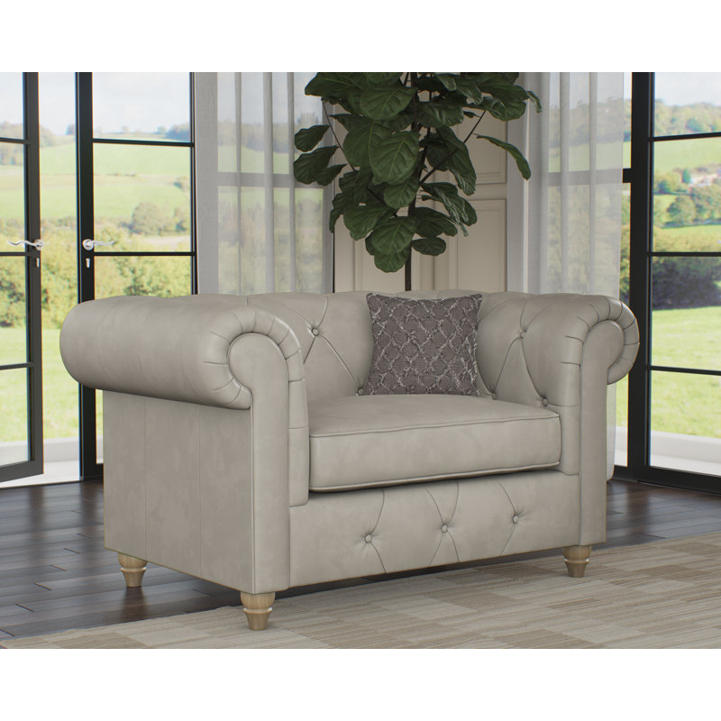 Melrose Leather Chair And A Half, Cloud Grey, Walnut