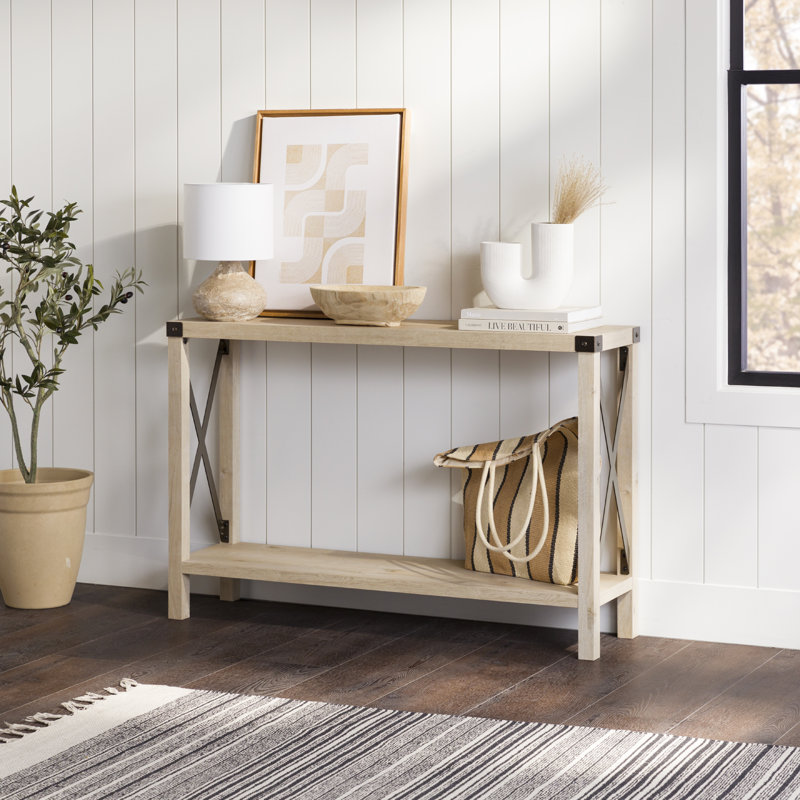 Larenda Entryway Table with Open Shelf Storage, White Oak