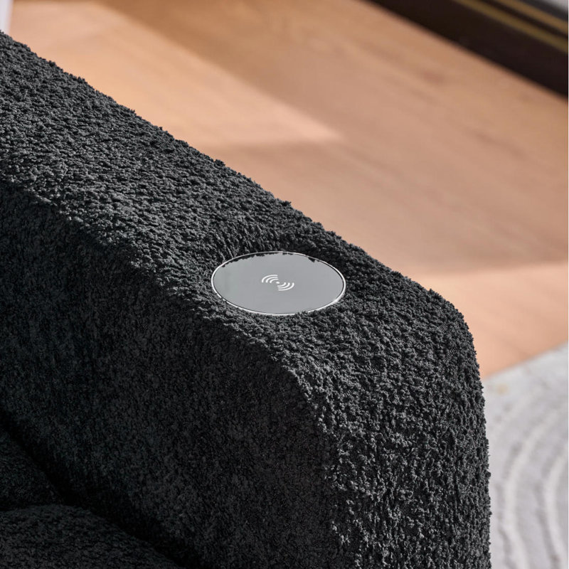 Méridienne électrique avec dossier réglable, coussin lombaire, charge sans fil et porte-gobelet, fauteuil pour la chambre à coucher, noir