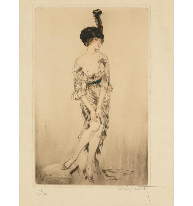 «A Fashionable Young Woman» par Louis Icart - Art mural sur toile tendue avec châssis, H 24 po x l 17 po