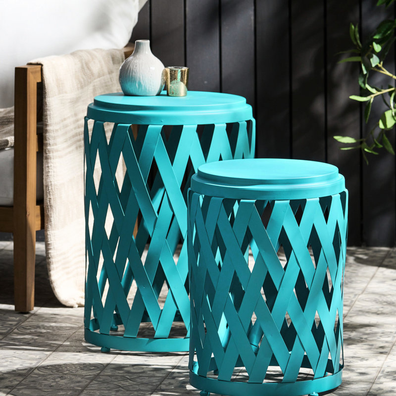 Tables d'appoint mat sarcelle - fer, détail, produits de patio légers, 2 motifs, essentiels,