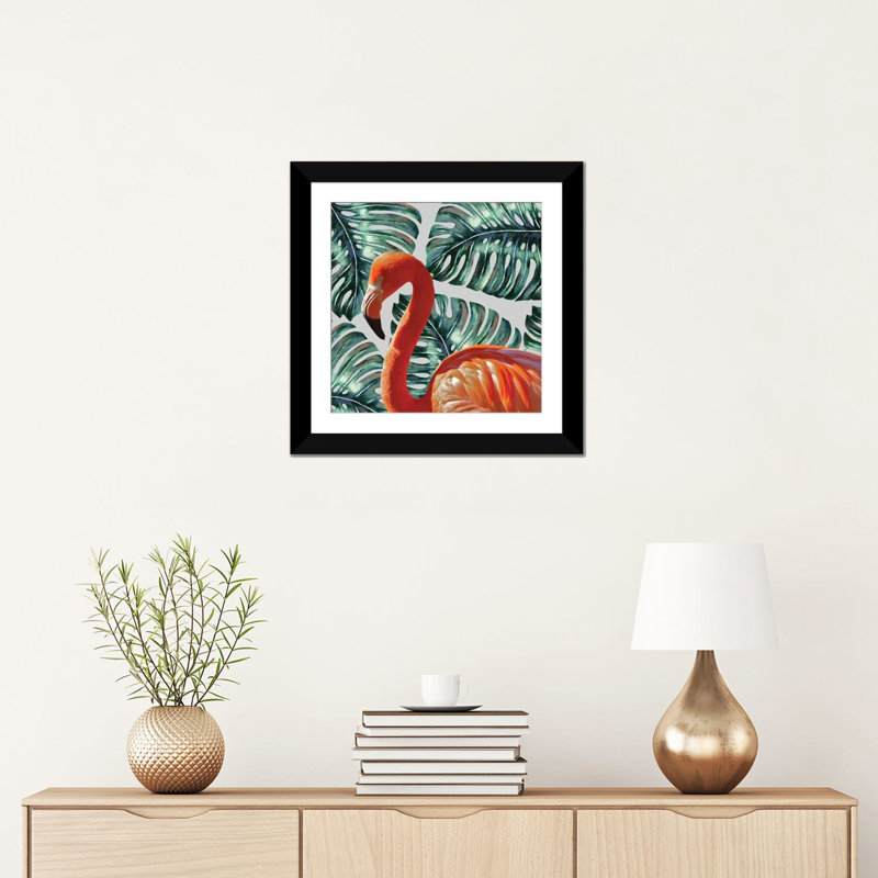 « flamant rose », impression sur toile, H 16 po x l 16 po x P 1 po, Papier d'art encadré noir, Blanc